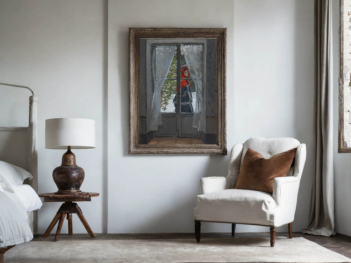 Claude Monet The Red Kerchief Woman at Window Snowy Impressionist Poster - Image 3