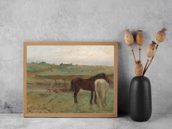 Horses In A Meadow Painting By Edgar Degas Wall Art Decor Famous Print Antique Art Vintage Prints