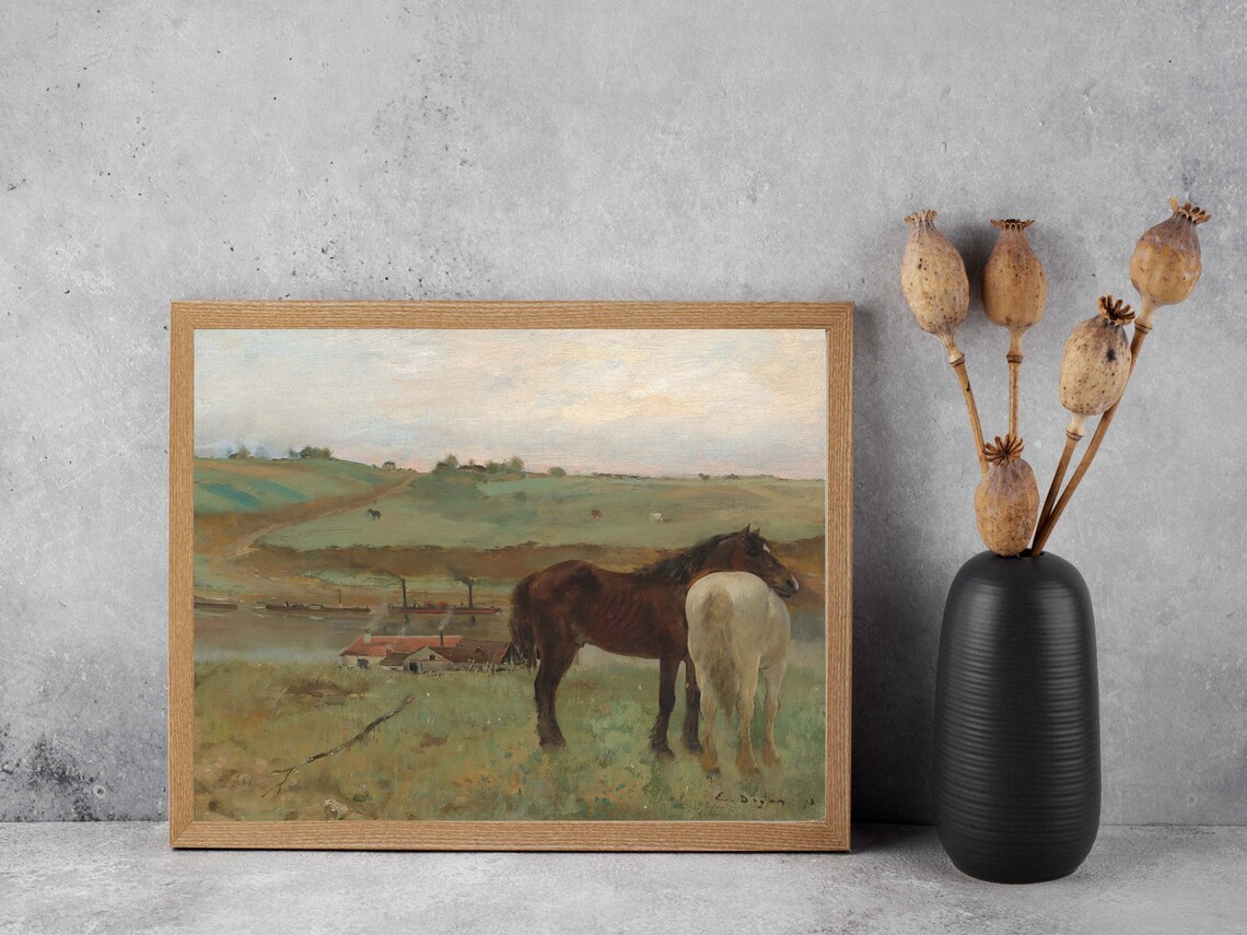 Edgar Degas Horses in a Meadow Brown and White Horses Poster