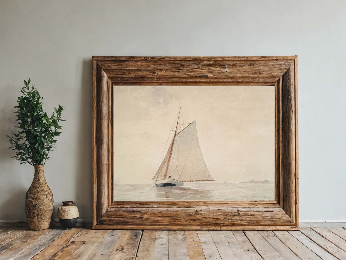 Winslow Homer Sailing Off Gloucester Neutral Sailboat Watercolor Poster - Image 3