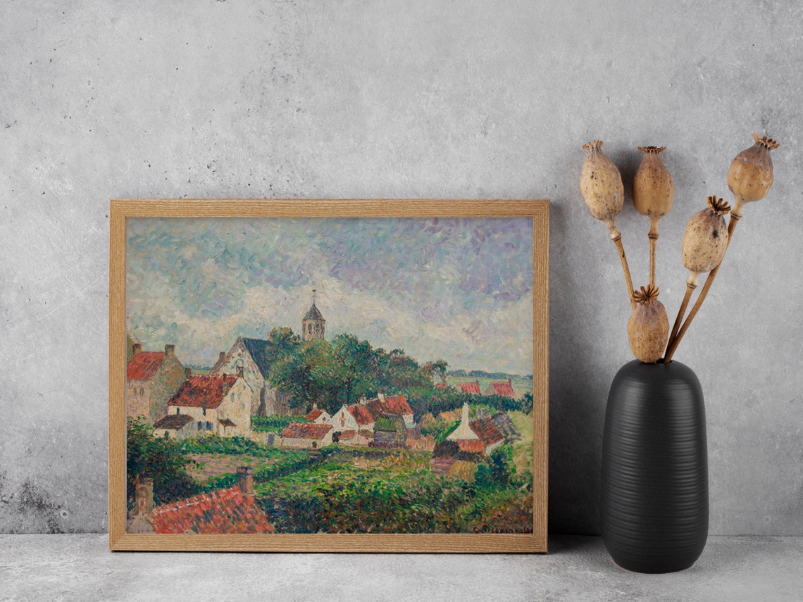 Impressionist Village Church Red Roofs European Countryside Poster