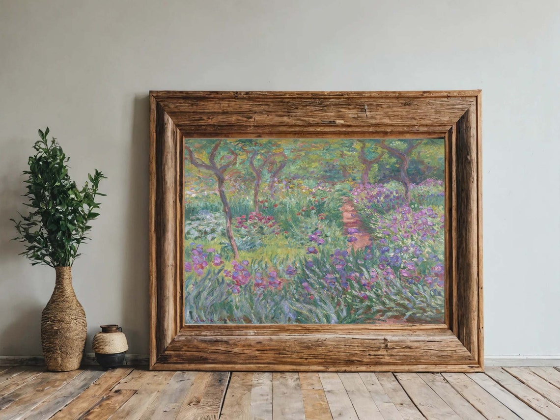Claude Monet Garden in Giverny Iris Flower Path Impressionist Poster