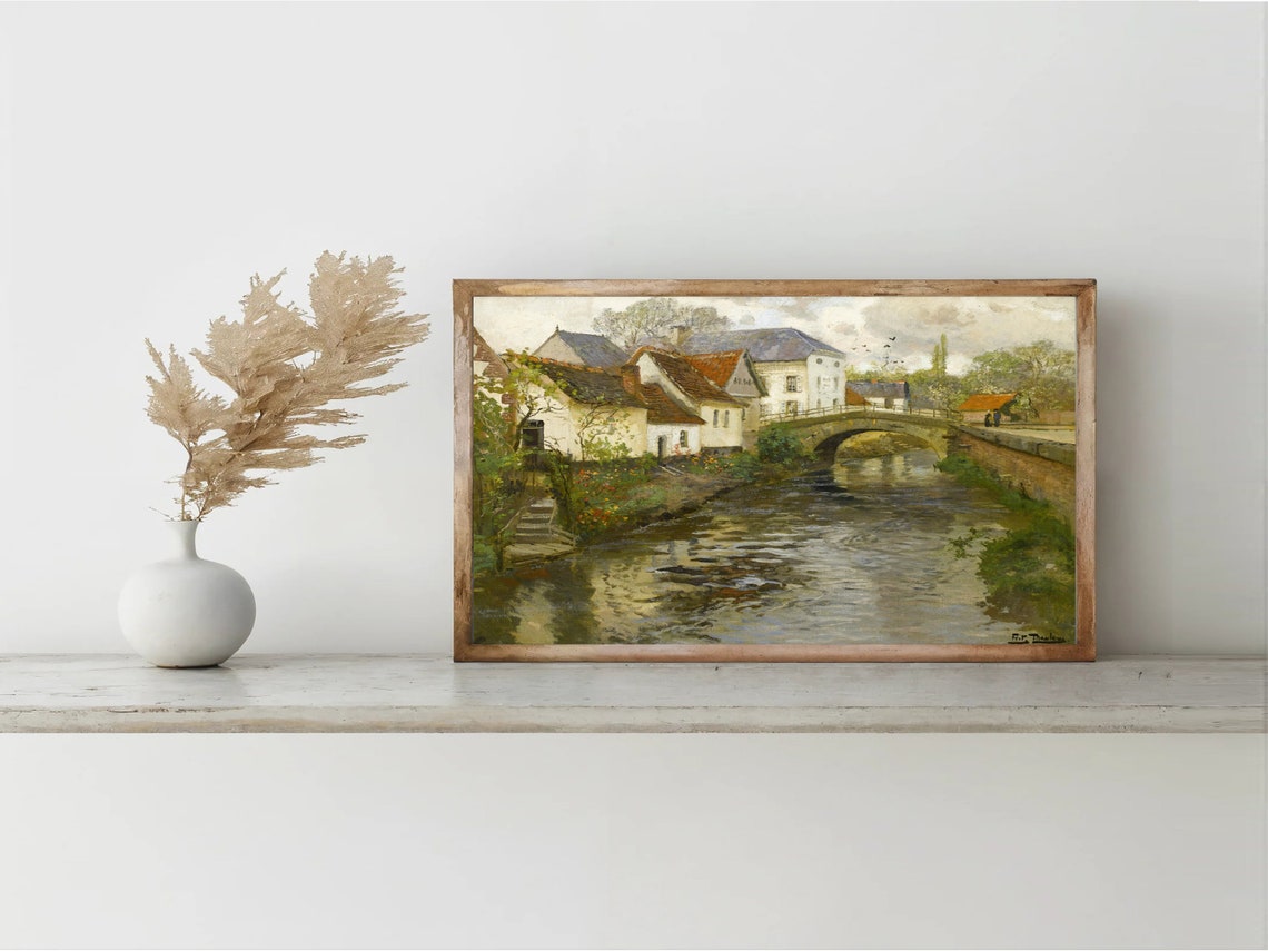 Village Stone Bridge Canal Tile Roofs Charming Impressionist Poster - Image 7