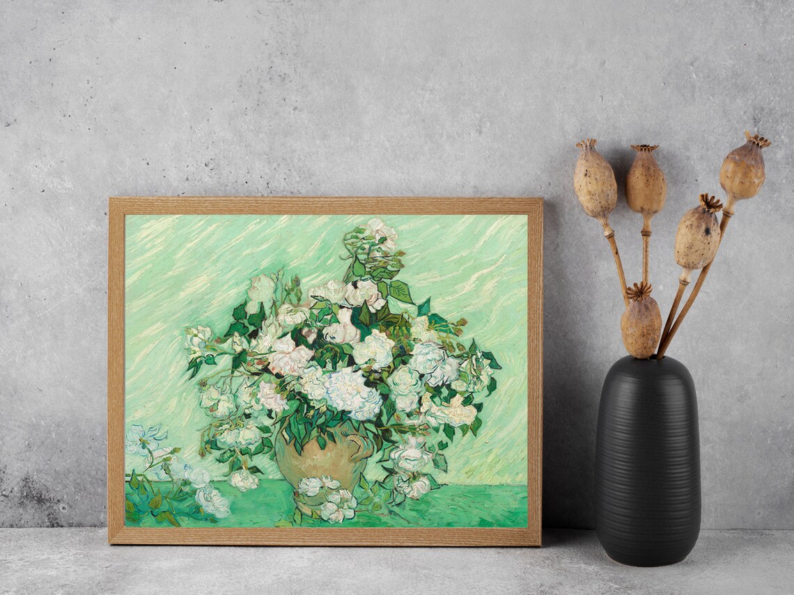 Vincent van Gogh Roses Pink White Roses Still Life Floral Poster - Image 3