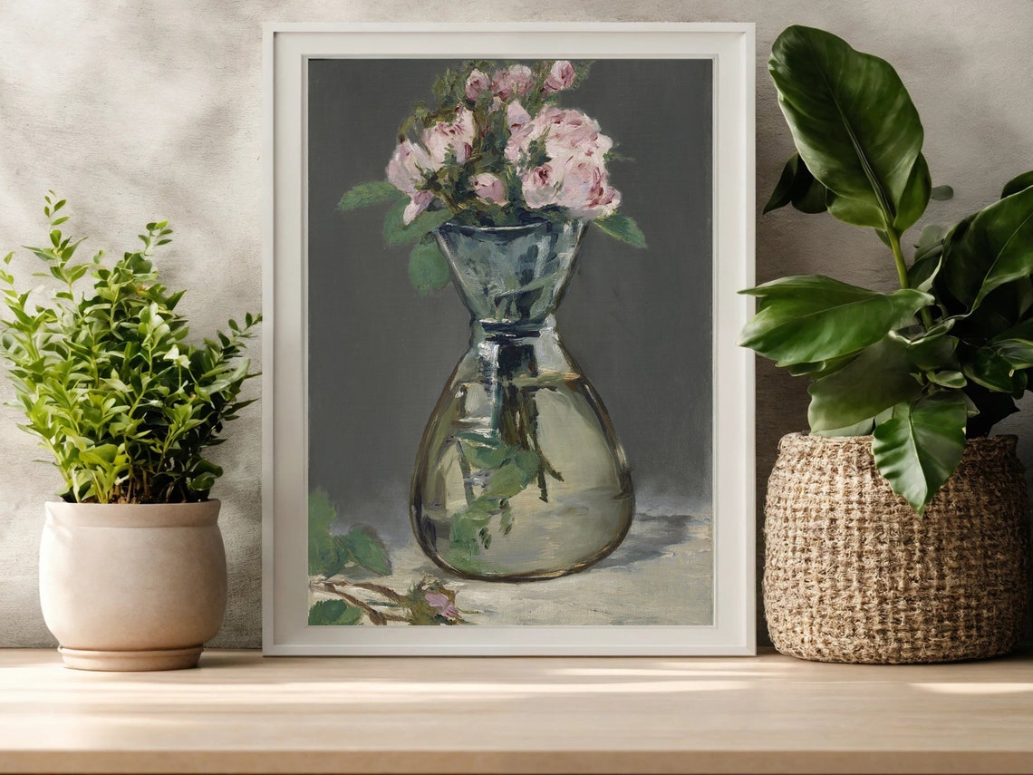 Edouard Manet Moss Roses in a Vase Pink Rose Still Life Poster - Image 2