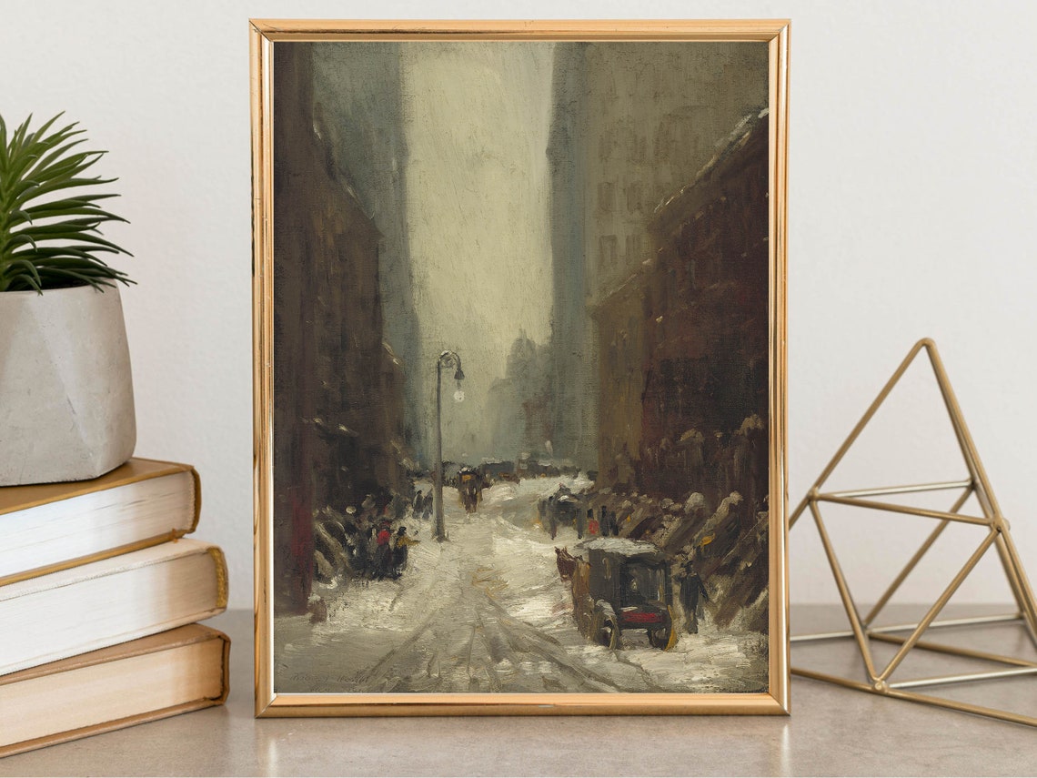 Winter Cityscape Painting Snow In New York By Robert Henri Wall Art Vintage Cityscape Painting Winter Wall Art Winter Painting