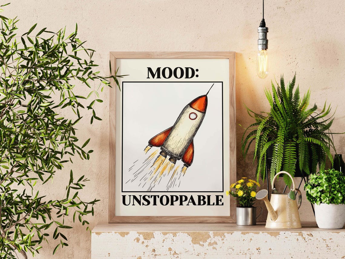 Unstoppable Rocket Wall Art Motivational Dopamine Decor Poster Vintage Space Illustration Print Retro