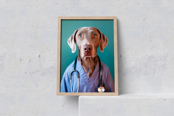 Funny Doctor Dog Wall Art Vet Clinic Decor Whimsical Pet Portrait Gift For Moms Nurses Vets Doctors