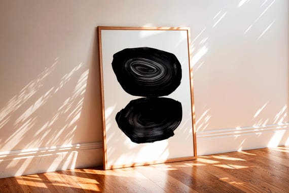 Stacked Black Ink Ovals Minimalist Abstract Modern Japandi Poster