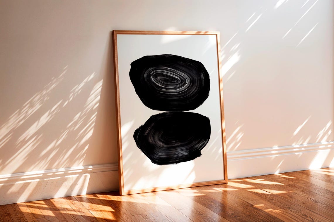 Stacked Black Ink Ovals Minimalist Abstract Modern Japandi Poster