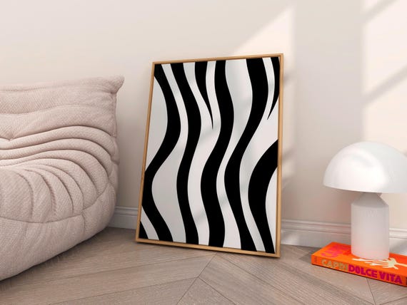 Black And White Japandi Wall Art Japanese Minimalist Poster Wavy Pattern Print Scandinavian Decor Wabi Sabi Aesthetics