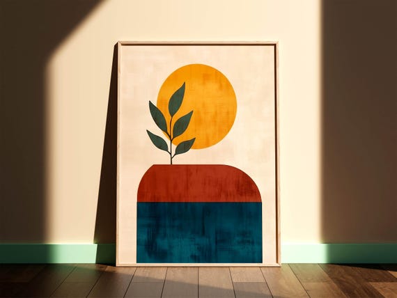 Mid Century Modern Botanical Plant Sun Terracotta Arch Poster