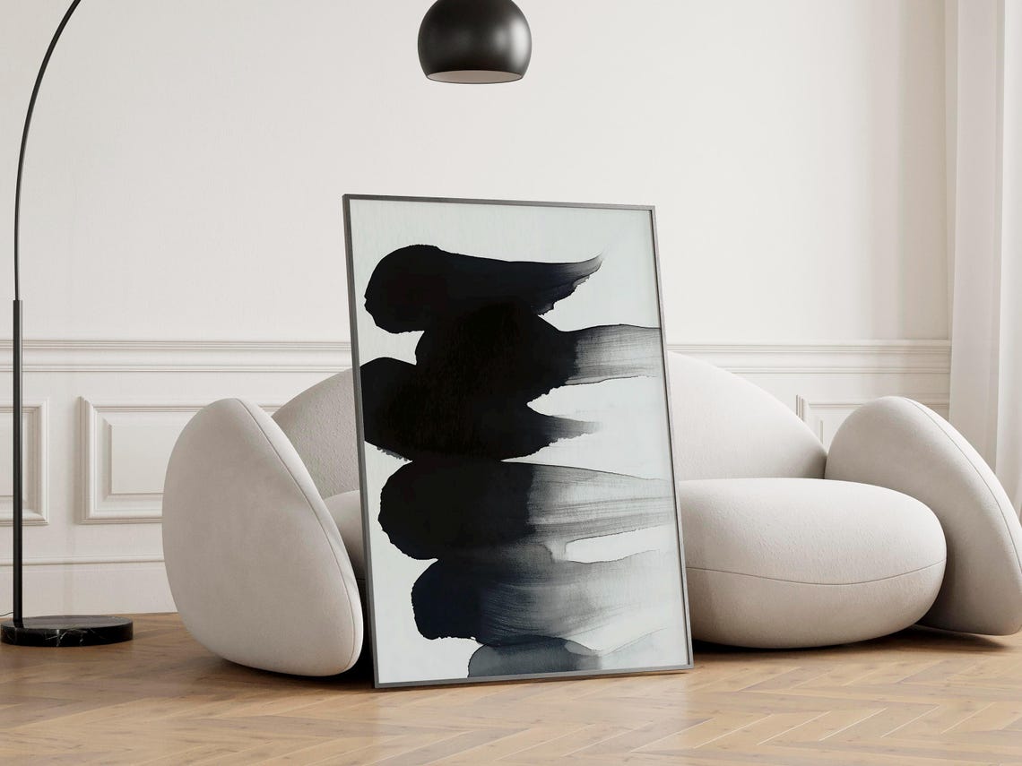 Stacked Black Ink Brushstrokes Minimalist Zen Abstract Art Poster