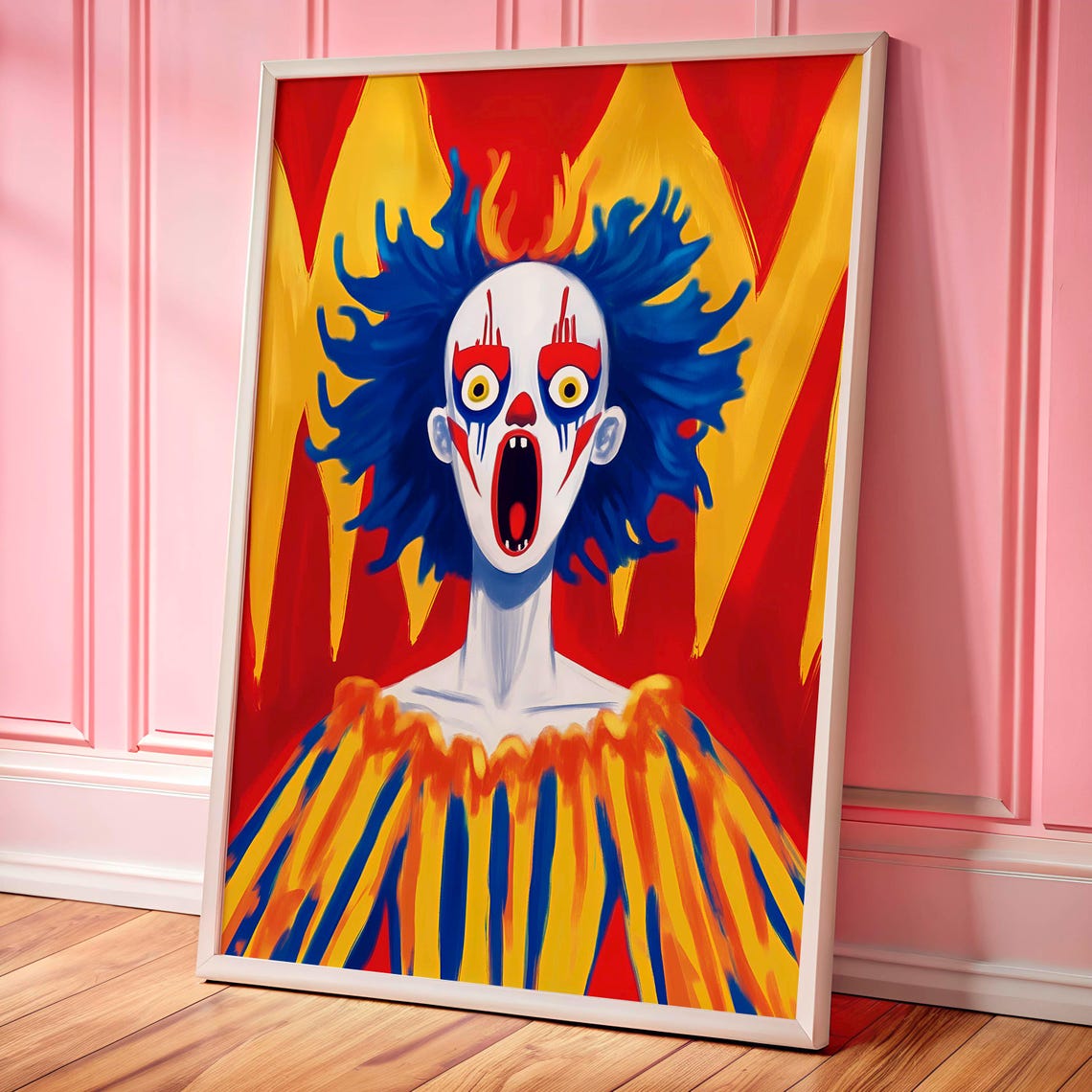 Surreal Clowncore Screaming Clown Wild Bold Dopamine Decor Poster