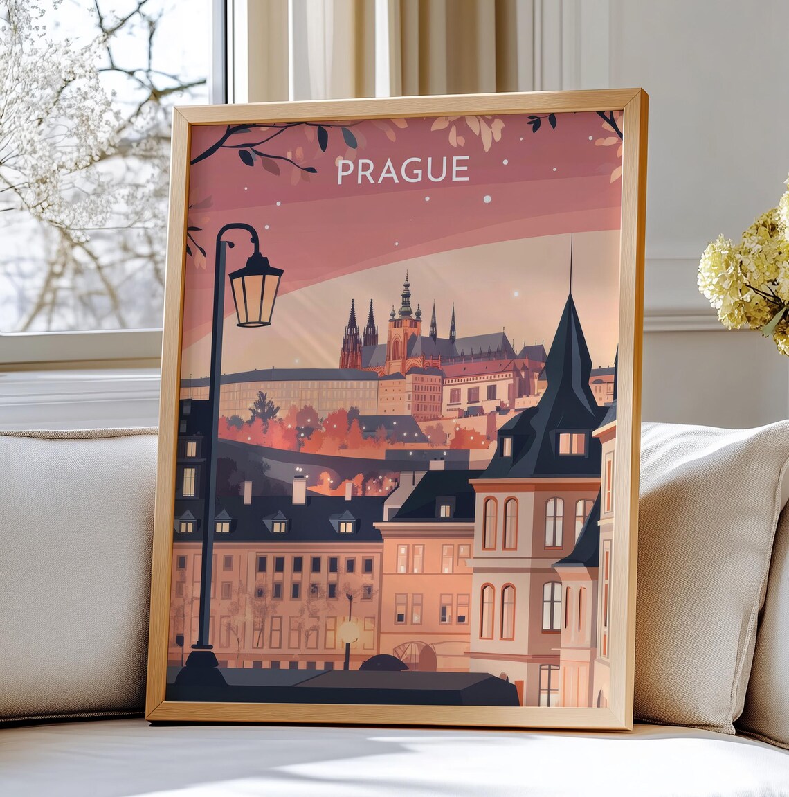 Prague Czech Republic Wall Print Travel Art Enchanting Cityscape With Castle At Sunset