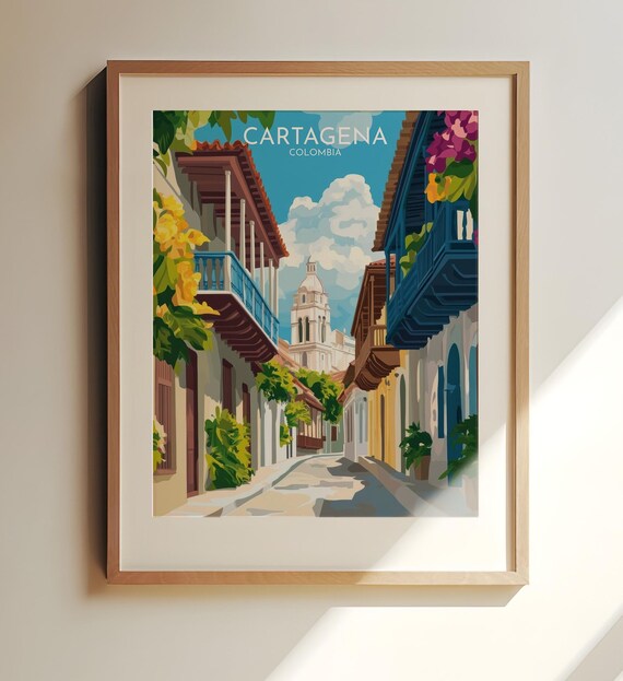 Cartagena Colombia Historic Street Colonial Balconies Travel Poster