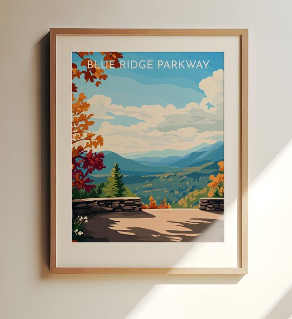 Blue Ridge Parkway Travel Poster Autumn Mountains Overlook Scenic View