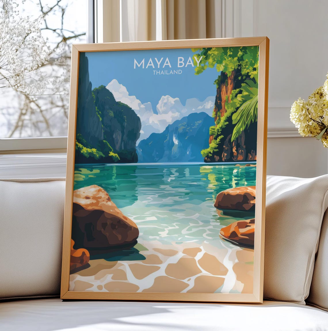 Maya Bay Thailand Turquoise Lagoon Limestone Cliffs Beach Poster