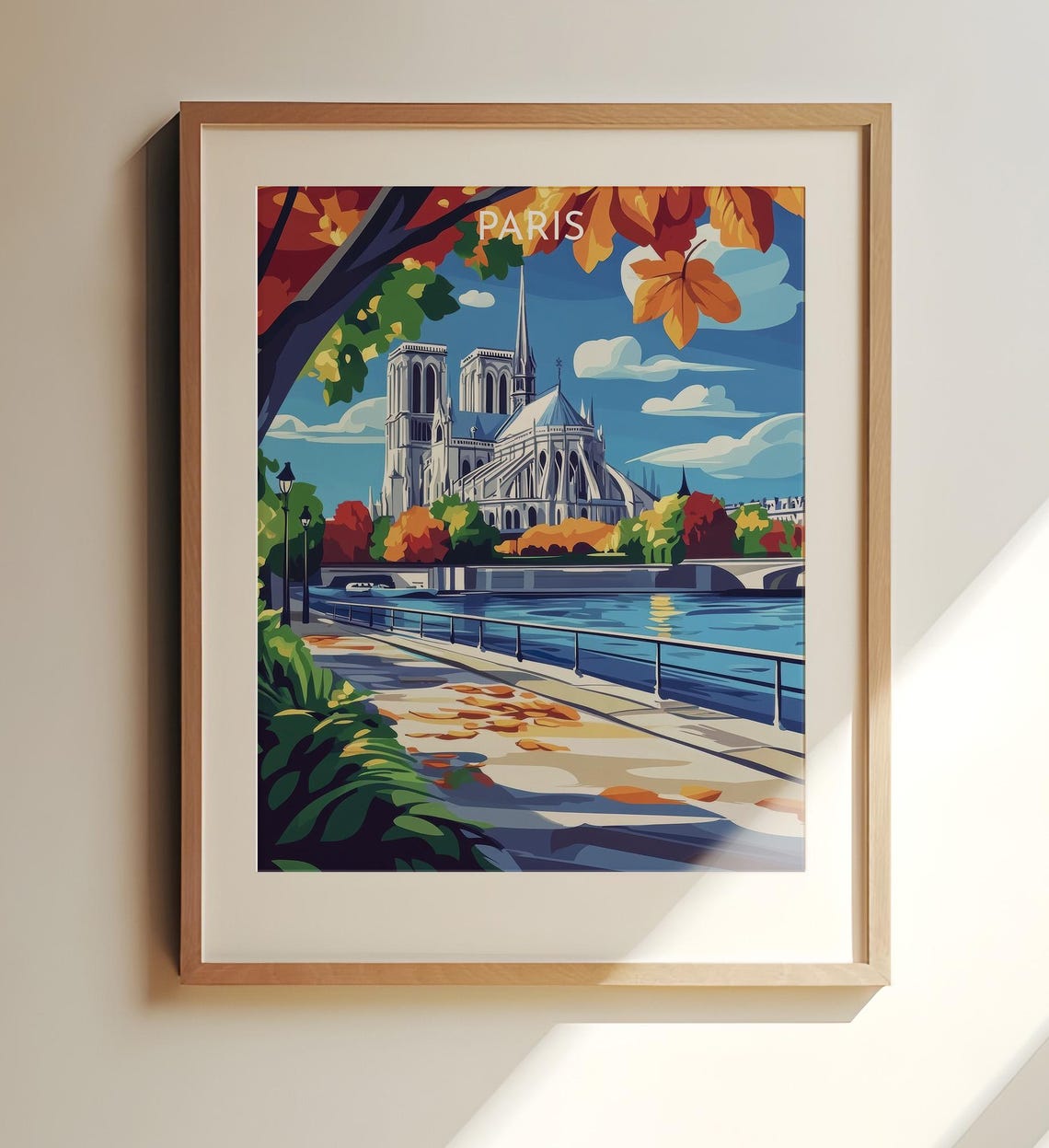 Notredame Cathedral Paris Travel Print Art By Seine In Autumn