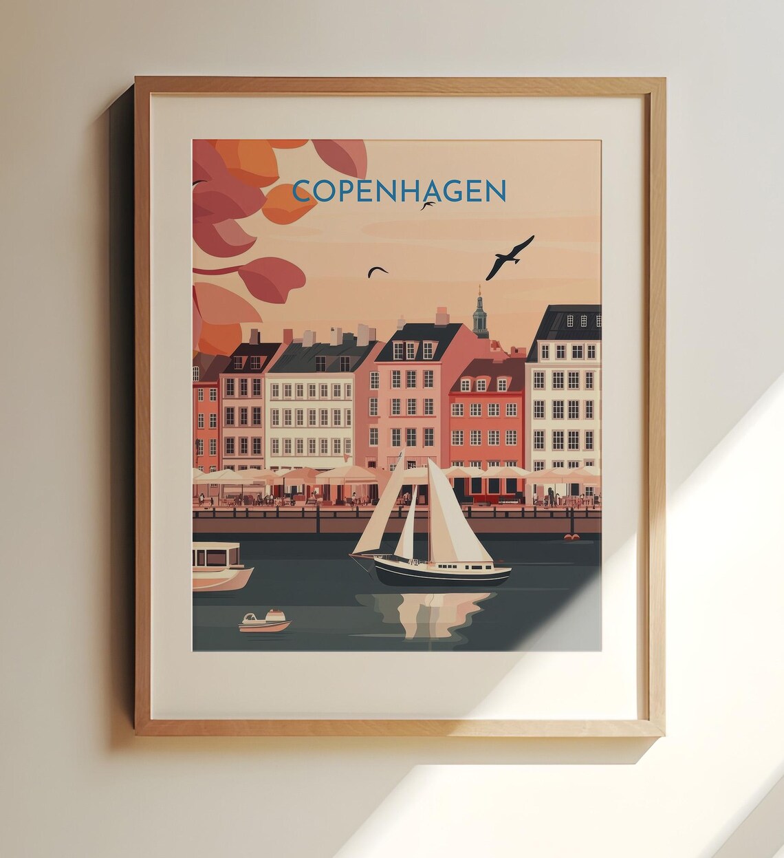 Copenhagen Denmark Nyhavn Harbor Vintage Style Travel Poster