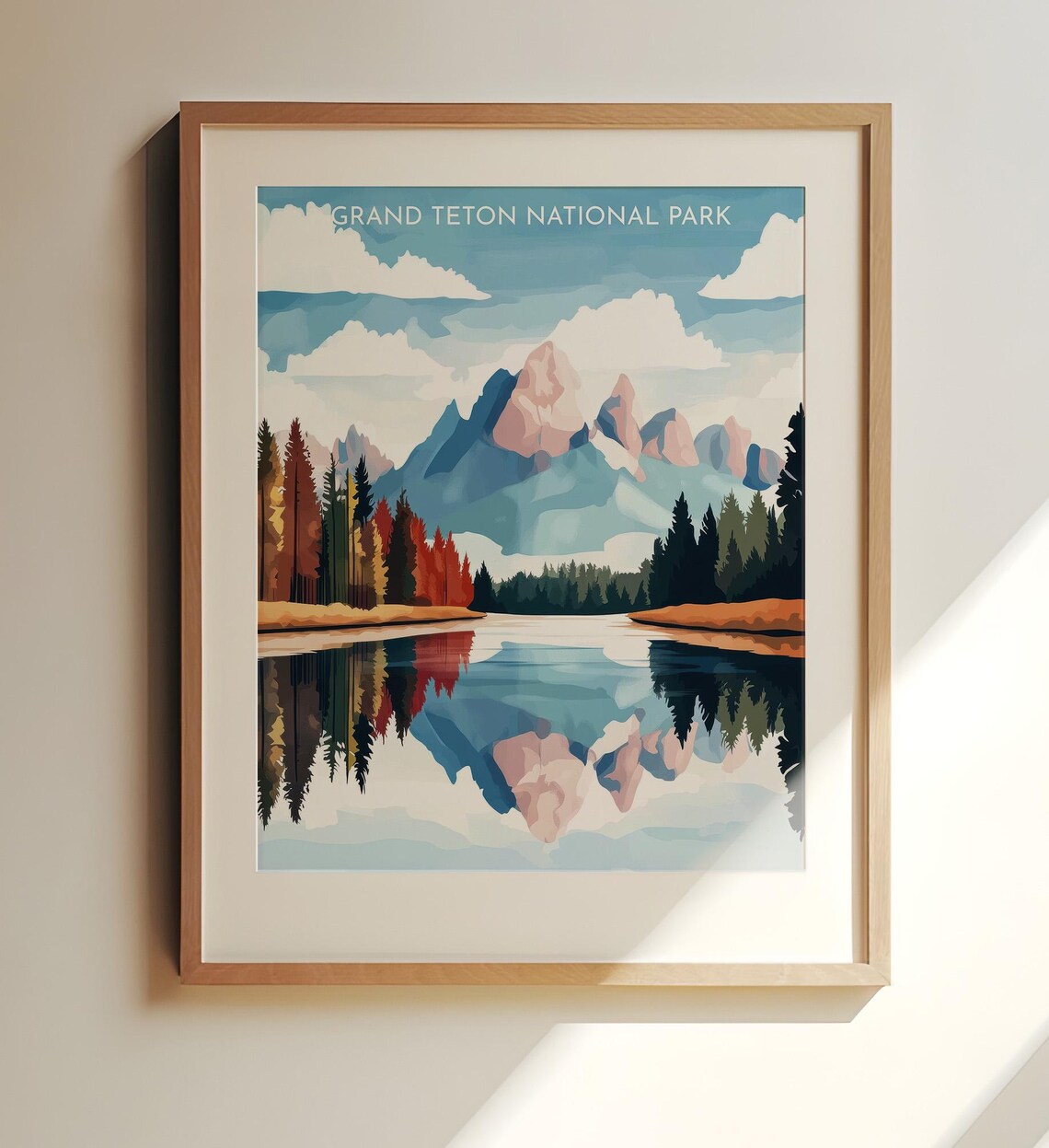 Grand Teton National Park Peaks Lake Reflection Travel Poster