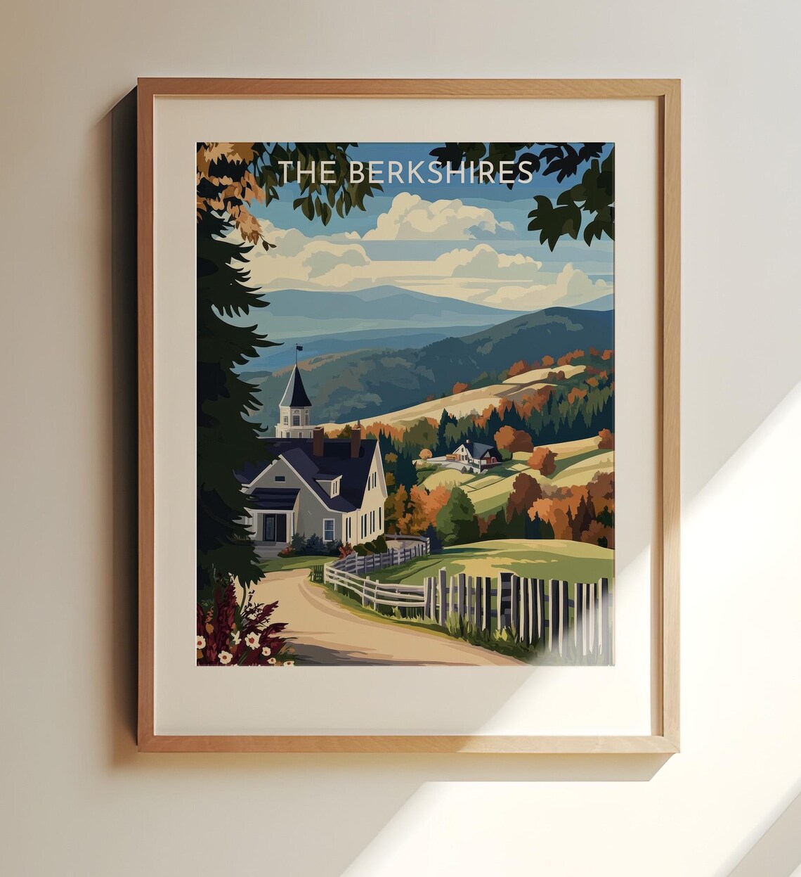 The Berkshires New England Autumn Countryside Farmhouse Travel Print