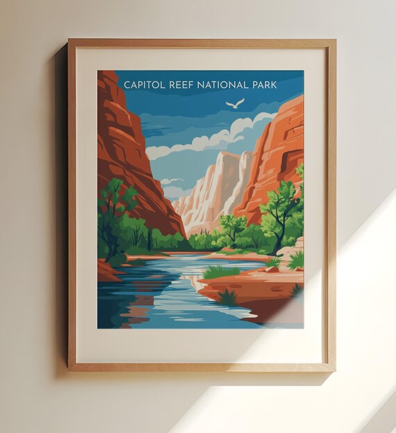 Capitol Reef National Park Red Cliffs River Canyon Travel Poster
