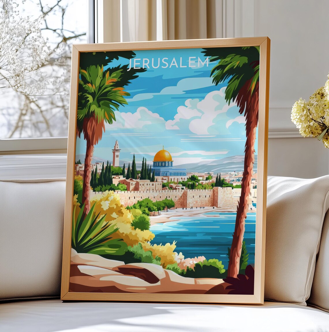 Jerusalem Old City Dome of the Rock Israel Travel Poster Scenic View