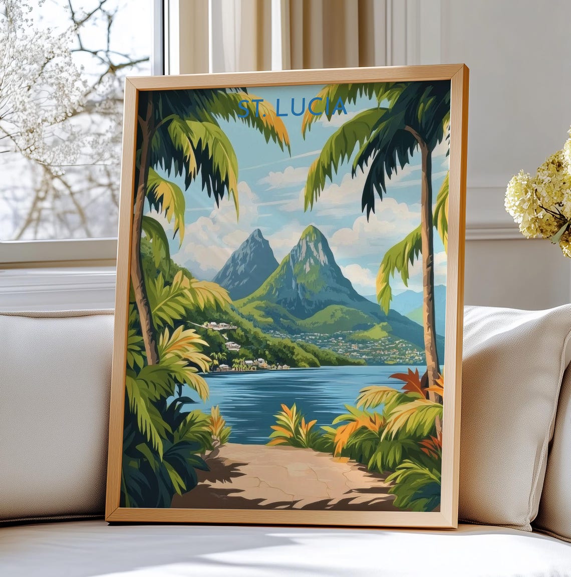 St Lucia Travel Poster Art Featuring The Pitons