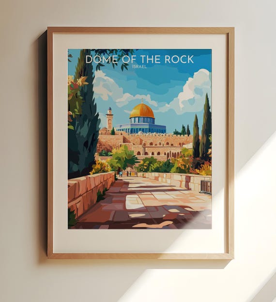 Dome Of The Rock Israel Travel Print Art Jerusalem Landscape Illustration