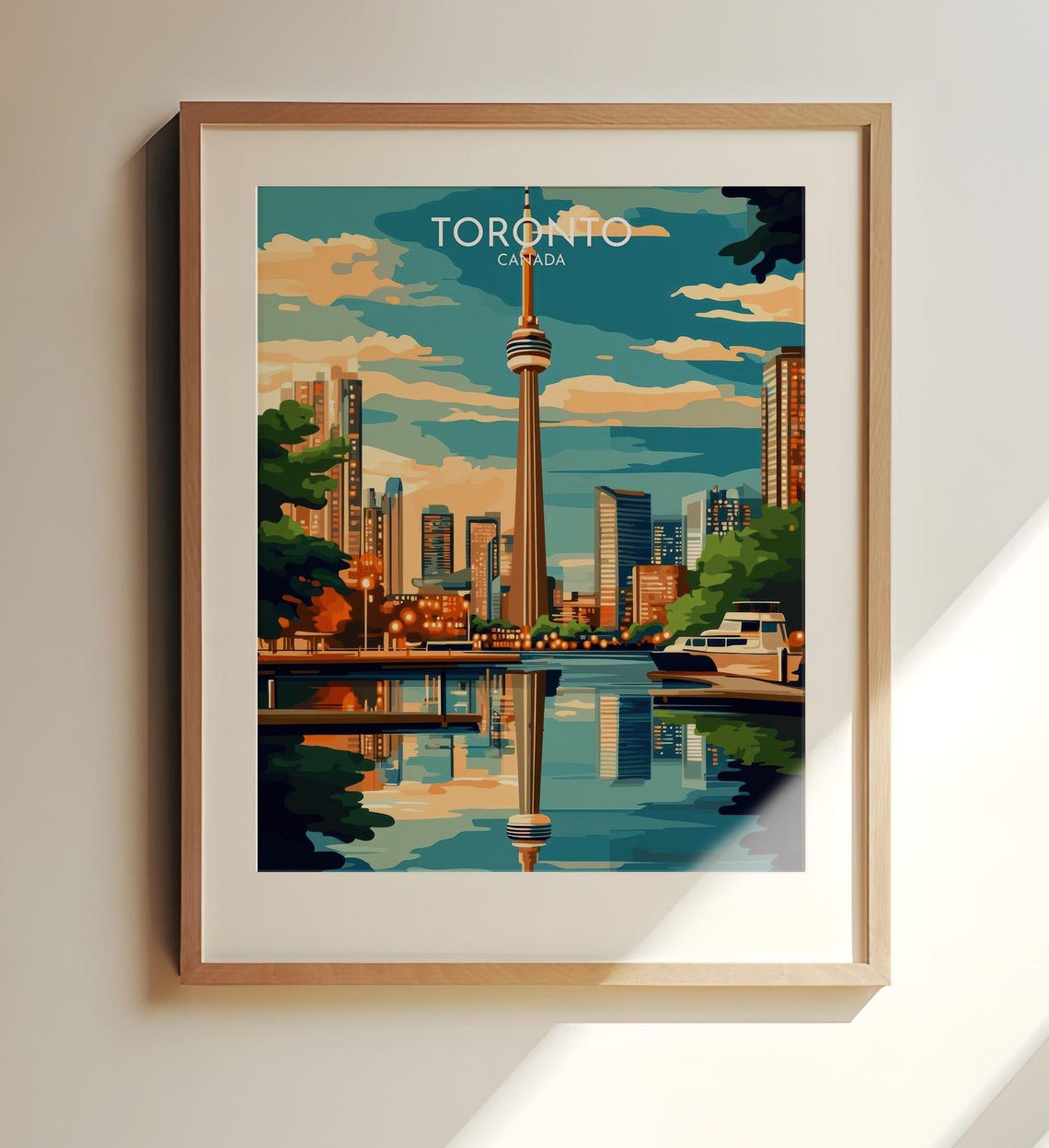 Toronto Canada CN Tower Skyline Sunset Reflection Travel Poster