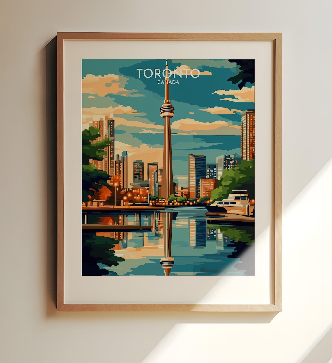 Toronto Canada Travel Print Art Cn Tower And Skyline Reflection Poster