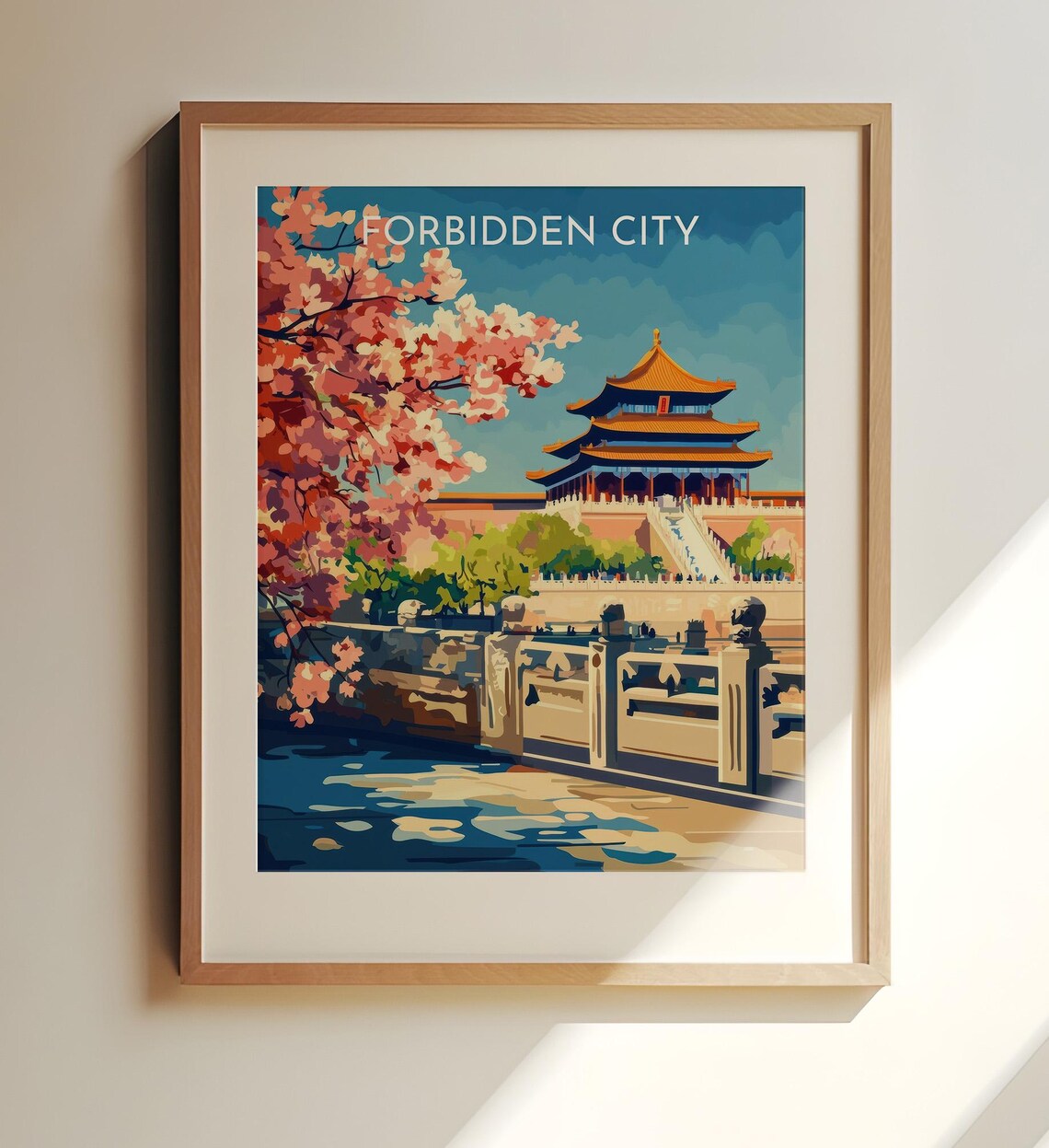 Forbidden City Cherry Blossoms Stone Bridge Beijing Travel Poster