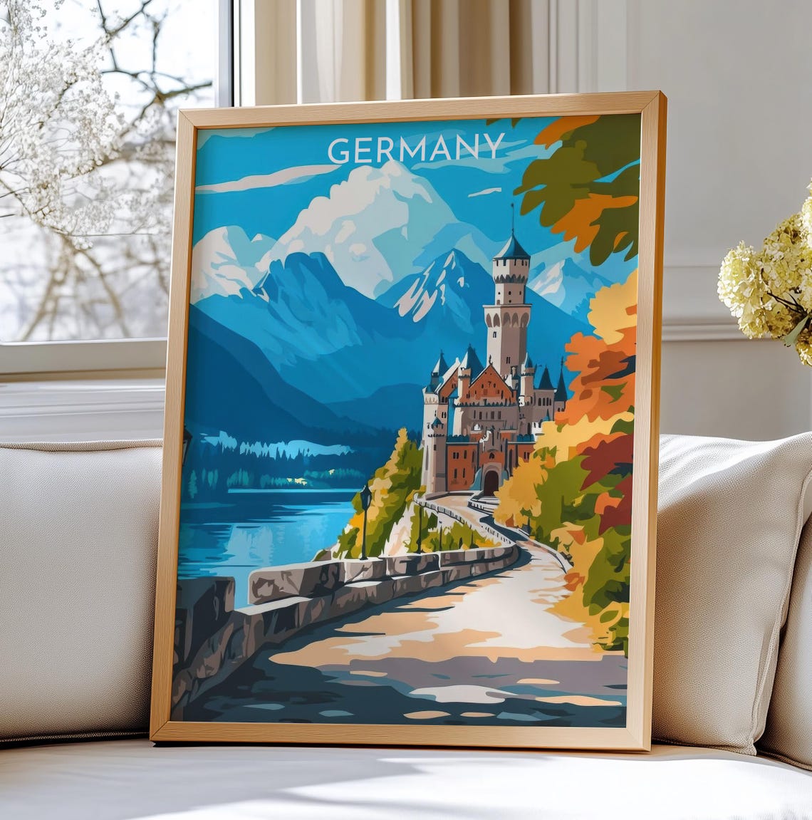 Neuschwanstein Castle Autumn Poster Germany Fall Foliage Travel Art