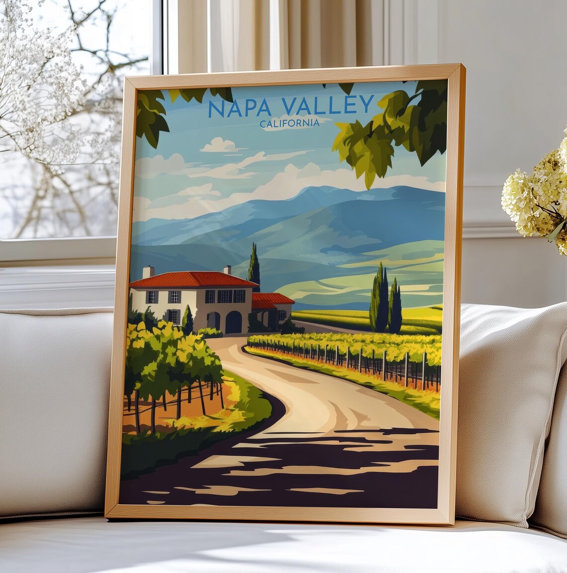 Napa Valley California Vineyard Road Golden Winery Travel Poster