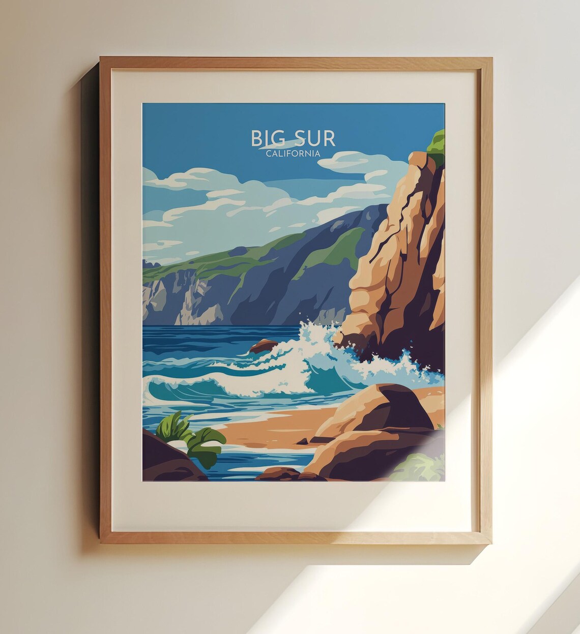 Big Sur California Rocky Coast Waves Vintage Travel Poster Art