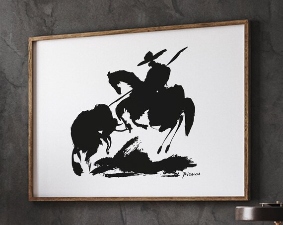 Pablo Picasso Bullfight I Black Silhouette Picador And Bull Art Poster