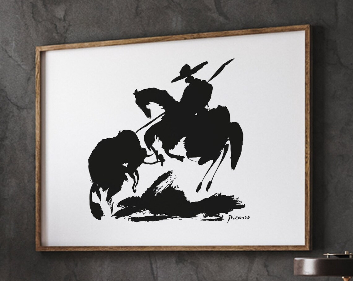 Pablo Picasso Bullfight I Black Silhouette Picador And Bull Art Poster