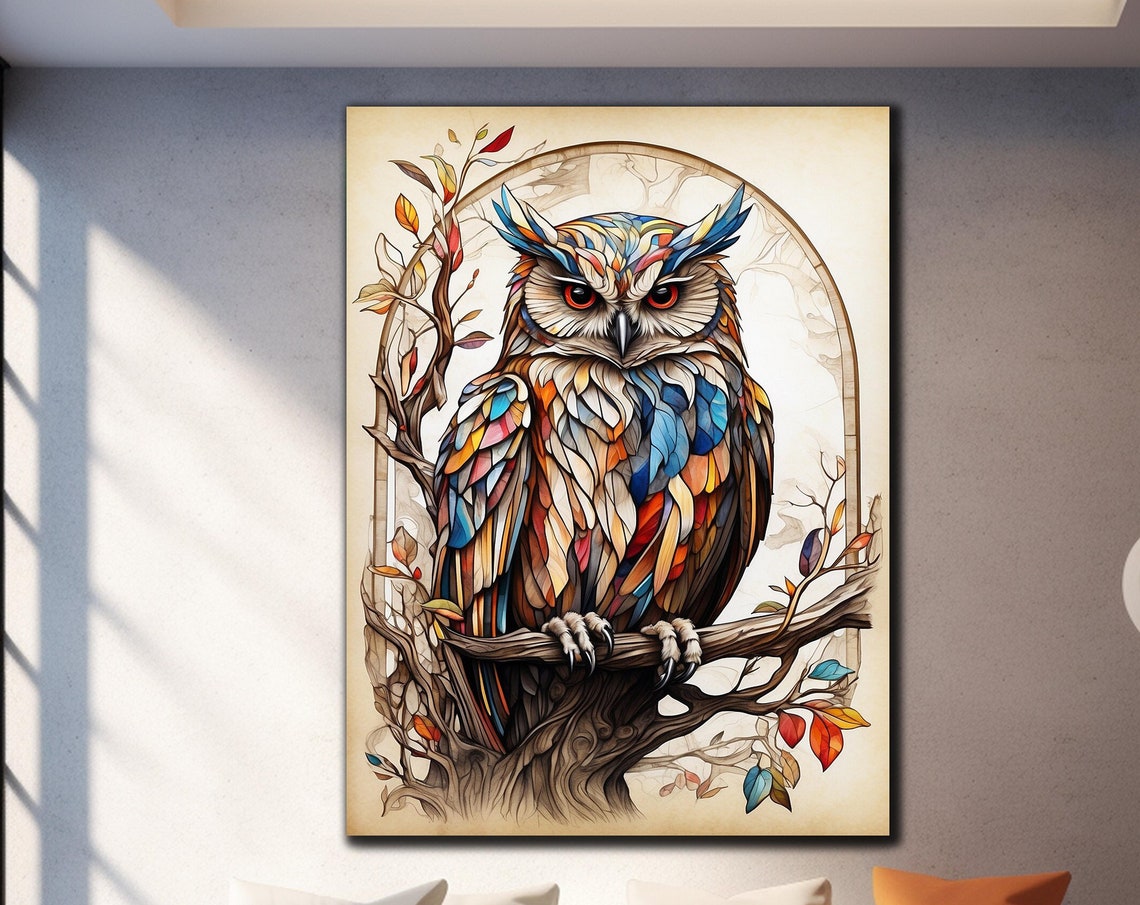 Colorful Owl Glass Wall Art Tempered Glass Art Decor Wall Art Decor Cute Owl Glass Art Glass Printing Wall Art Owl Glass Painting