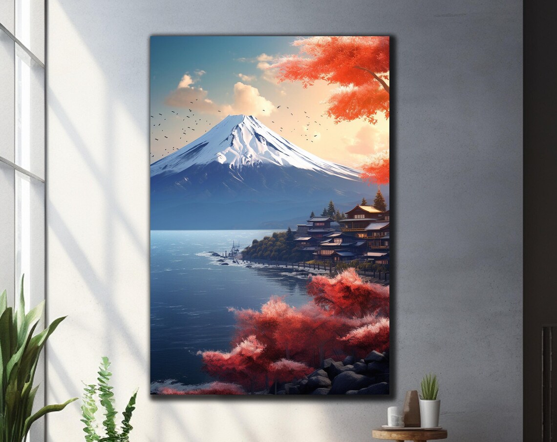 Mount Fuji Autumn Maples Lake Snow Capped Peak Japan Travel Poster