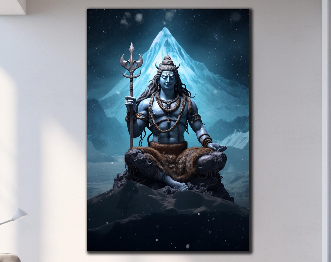 Lord Shiva Trident Snowy Mountain Night Stars Hindu Wall Art Poster