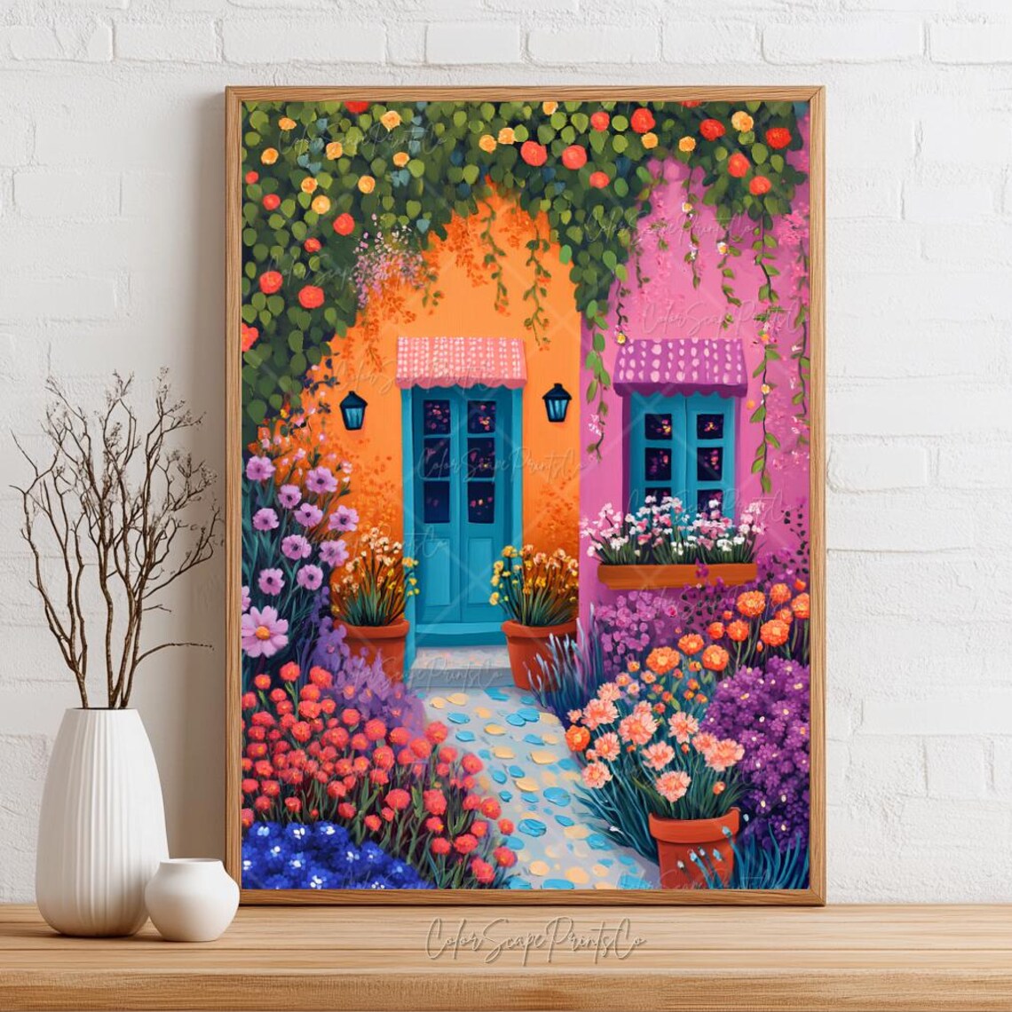 Flower Garden Illustration, Whimsical Mexican Poster