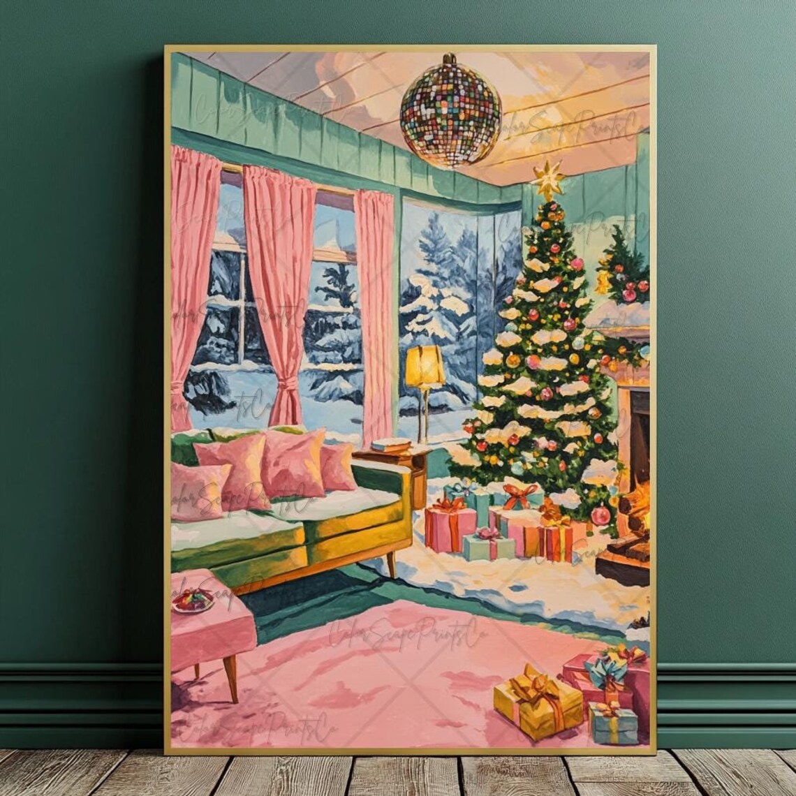 Christmas Tree Disco Living Room Holiday Art Print