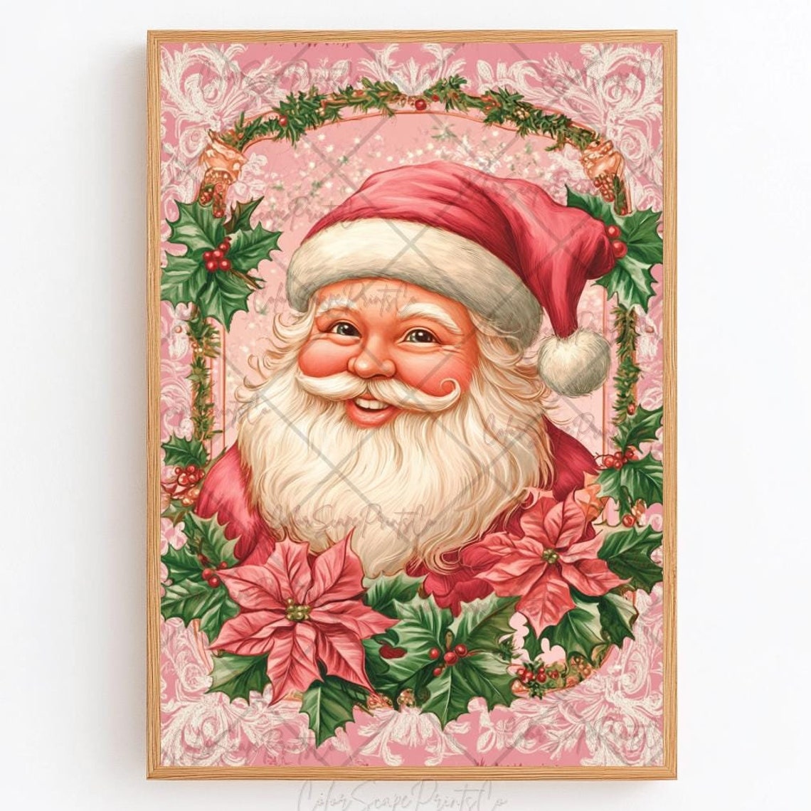 Pink Santa Wall Art Santa Claus Painting Christmas Santa Print Santa Claus Portrait Pink Christmas Holiday Elegant Christmas Art