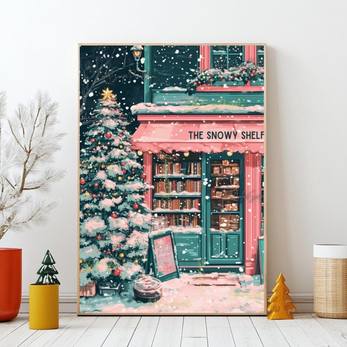 Winter Bookstore Anime-Style NYC Art Print