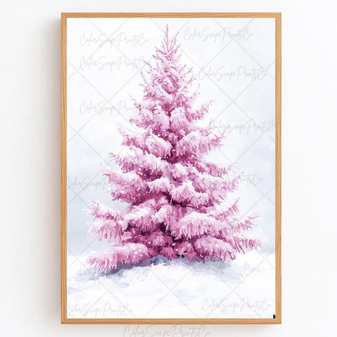 Blush Pink Snowy Christmas Tree Minimalist Winter Holiday Poster