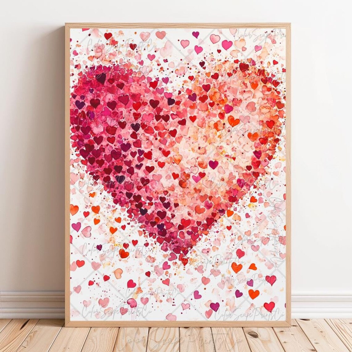 Watercolor Heart Made of Tiny Hearts Valentine Love Art Poster