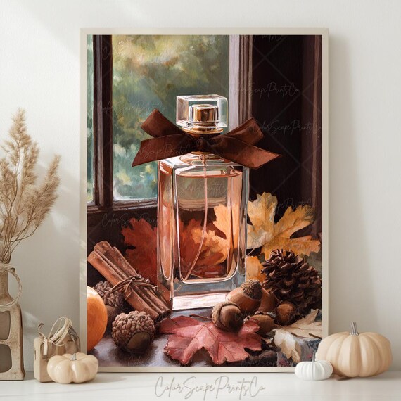 Perfume Bottle Autumn Windowsill Cinnamon Pinecone Fall Art Poster