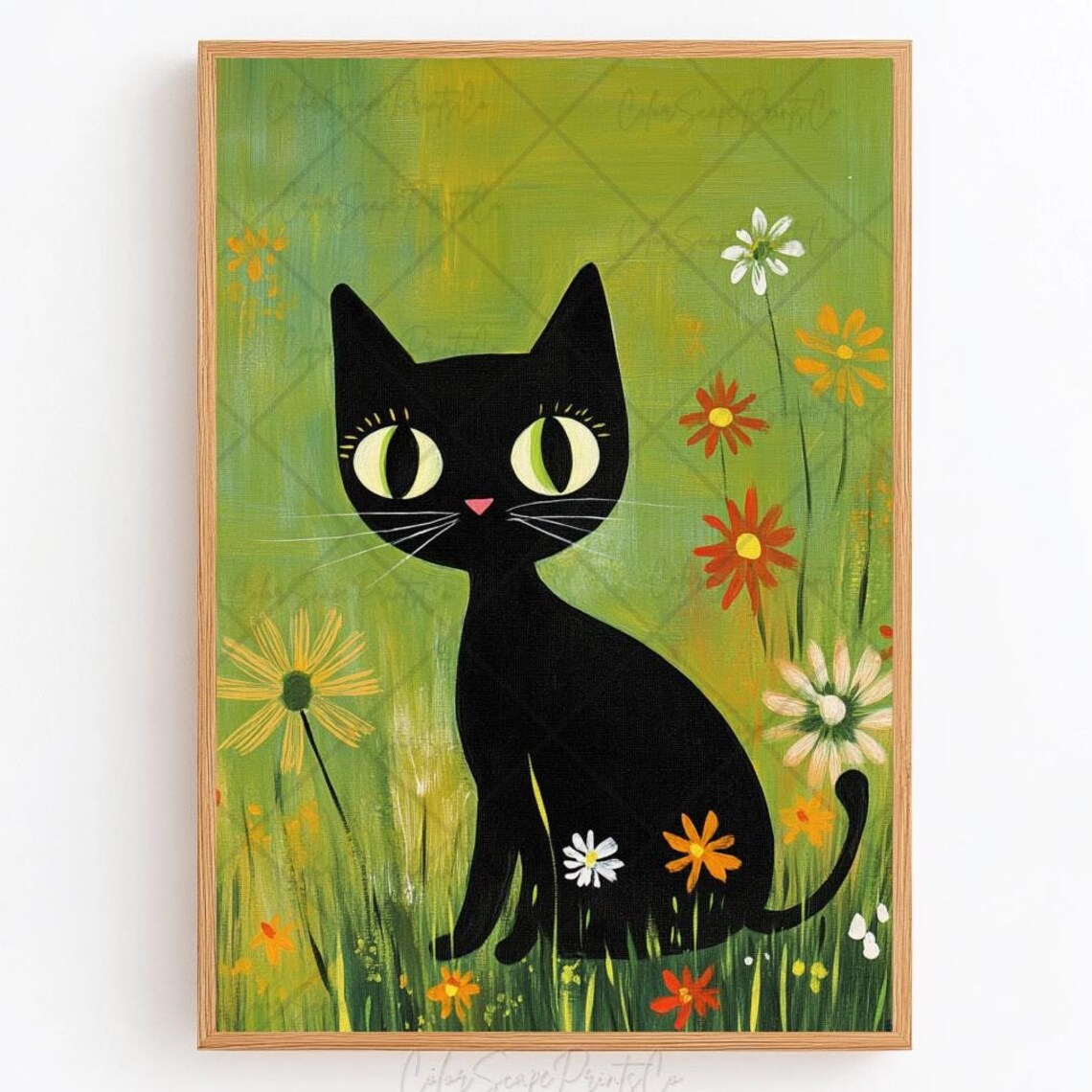 Flower Cat Painting Black Cat Print Garden Cat Print Cat In Garden Print Enchanted Garden Cat Floral Black Cat Nursery Art Cat Lover Present