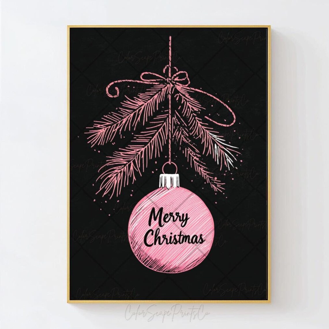 Pink Merry Christmas Ornament on Black Chalk Style Holiday Poster